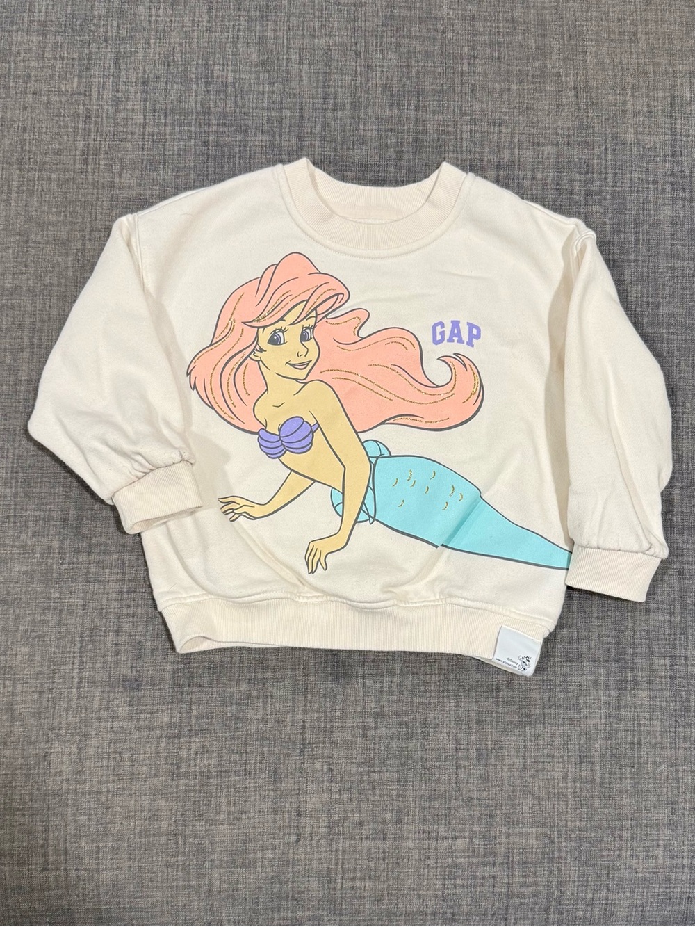 Baby GAP x Disney Cream Ariel Graphic Sweatshirt with Pink Hair & Aqua Tail
